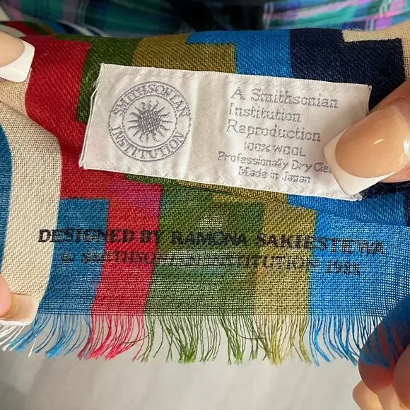 A Smithsonian Institution Reproduction Colorful Womens Geometric Scarf 57 X 14 - Picture 5 of 5